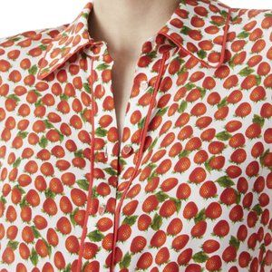 Alice + Olivia | Willa Placket Top (Strawberry Jam Soft White)